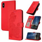 For iPhone XS Max Datura Flower Embossed Flip Leather Phone Case(Red)