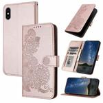 For iPhone XS Max Datura Flower Embossed Flip Leather Phone Case(Rose Gold)