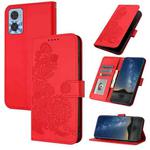 For Motorola Moto E22 Datura Flower Embossed Flip Leather Phone Case(Red)