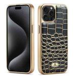 For iPhone 15 Pro Fierre Shann Crocodile Texture Electroplating PU Phone Case(Black)