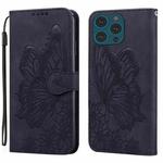 For iPhone 15 Pro Max Retro Skin Feel Butterflies Embossing Leather Phone Case(Black)