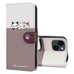 For iPhone 14 Plus Cute Pet Series Color Block Buckle Leather Phone Case(Pale Mauve)