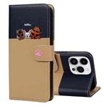 For iPhone 14 Pro Cute Pet Series Color Block Buckle Leather Phone Case(Khaki)
