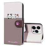 For iPhone 14 Pro Max Cute Pet Series Color Block Buckle Leather Phone Case(Pale Mauve)