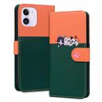 For iPhone 12 mini Cute Pet Series Color Block Buckle Leather Phone Case(Dark Green)