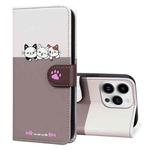 For iPhone 15 Pro Cute Pet Series Color Block Buckle Leather Phone Case(Pale Mauve)