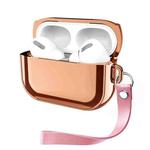 For AirPods Pro Electroplating TPU Solid Color Earphone Protective Case with Lanyard(Rose Gold)