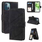 For iPhone 15 Skin Feel Multi-card Wallet Leather Phone Case(Black)