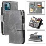 For iPhone 15 Plus Tri-Fold 9-Card Wallets Leather Phone Case(Grey)