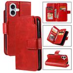 For iPhone 16 Plus Tri-Fold 9-Card Wallets Leather Phone Case(Red)