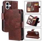 For iPhone 16 Plus Tri-Fold 9-Card Wallets Leather Phone Case(Brown)