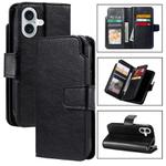 For iPhone 16 Plus Tri-Fold 9-Card Wallets Leather Phone Case(Black)