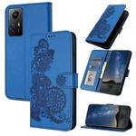 For Xiaomi Redmi Note 12S 4G Datura Flower Embossed Flip Leather Phone Case(Blue)