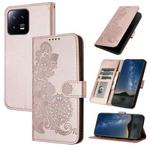 For Xiaomi 13 Datura Flower Embossed Flip Leather Phone Case(Rose Gold)