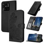 For Xiaomi Redmi 10C Datura Flower Embossed Flip Leather Phone Case(Black)