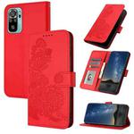 For  Xiaomi Redmi Note 10 4G Global Datura Flower Embossed Flip Leather Phone Case(Red)