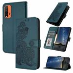 For Xiaomi Redmi 9T Datura Flower Embossed Flip Leather Phone Case(Dark Green)