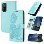 For Xiaomi Mi 10T 5G Datura Flower Embossed Flip Leather Phone Case(Light blue)