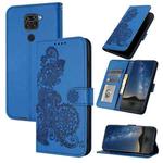 For Xiaomi Redmi Note 9 Datura Flower Embossed Flip Leather Phone Case(Blue)