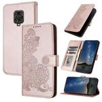 For xiaomi Redmi Note 9S Datura Flower Embossed Flip Leather Phone Case(Rose Gold)