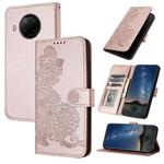 For Xiaomi Redmi Note 9 Pro Datura Flower Embossed Flip Leather Phone Case(Rose Gold)