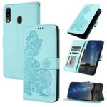 For Samsung Galaxy A20 Datura Flower Embossed Flip Leather Phone Case(Light blue)