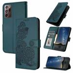 For Samsung Galaxy Note20 Ultra Datura Flower Embossed Flip Leather Phone Case(Dark Green)