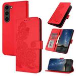 For Samsung Galaxy S23 Datura Flower Embossed Flip Leather Phone Case(Red)