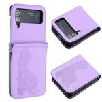 For Samsung Galaxy Z Flip4 5G Datura Flower Embossed Flip Leather Phone Case(Purple)