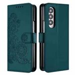 For Samsung Galaxy Z Fold3 5G Datura Flower Embossed Flip Leather Phone Case(Dark Green)