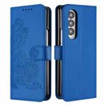 For Samsung Galaxy Z Fold4 5G Datura Flower Embossed Flip Leather Phone Case(Blue)
