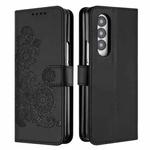 For Samsung Galaxy Z Fold4 5G Datura Flower Embossed Flip Leather Phone Case(Black)