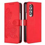 For Samsung Galaxy Z Fold4 5G Datura Flower Embossed Flip Leather Phone Case(Red)