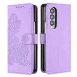 For Samsung Galaxy Z Fold4 5G Datura Flower Embossed Flip Leather Phone Case(Purple)