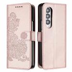 For Samsung Galaxy Z Fold4 5G Datura Flower Embossed Flip Leather Phone Case(Rose Gold)