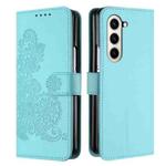 For Samsung Galaxy Z Fold5 5G Datura Flower Embossed Flip Leather Phone Case(Light blue)
