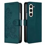 For Samsung Galaxy Z Fold5 5G Datura Flower Embossed Flip Leather Phone Case(Dark Green)