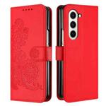 For Samsung Galaxy Z Fold5 5G Datura Flower Embossed Flip Leather Phone Case(Red)