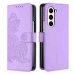 For Samsung Galaxy Z Fold5 5G Datura Flower Embossed Flip Leather Phone Case(Purple)