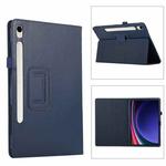 For Samsung Galaxy Tab S9 Litchi Texture Leather Tablet Case with Holder(Dark Blue)