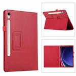 For Samsung Galaxy Tab S9 Litchi Texture Leather Tablet Case with Holder(Red)