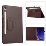 For Samsung Galaxy Tab S9 Ultra Litchi Texture Leather Tablet Case with Holder(Brown)