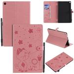 For Amazon Kindle Fire HD 10 (2015) / (2017)  Cat Bee Embossing Pattern Shockproof Table PC Protective Horizontal Flip Leather Case with Card Slots & Wallet & Pen Slot & Sleep / Wake-up Function(Pink)