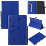For Amazon Kindle Fire HD 10 (2015) / (2017)  Cat Bee Embossing Pattern Shockproof Table PC Protective Horizontal Flip Leather Case with Card Slots & Wallet & Pen Slot & Sleep / Wake-up Function(Blue)