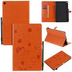 For Amazon Kindle Fire HD 10 (2015) / (2017)  Cat Bee Embossing Pattern Shockproof Table PC Protective Horizontal Flip Leather Case with Card Slots & Wallet & Pen Slot & Sleep / Wake-up Function(Orange)