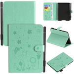 For Amazon Kindle Paperwhite 4 (2018) / 3 / 2 / 1 Cat Bee Embossing Pattern Shockproof Table PC Protective Horizontal Flip Leather Case with Card Slots & Wallet & Pen Slot & Sleep / Wake-up Function(Green)