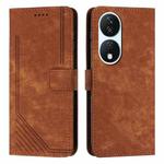 For Honor X7b Skin Feel Stripe Pattern Leather Phone Case with Lanyard(Brown)