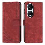 For Honor X7b Skin Feel Stripe Pattern Leather Phone Case with Lanyard(Red)