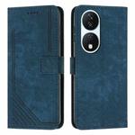 For Honor X7b Skin Feel Stripe Pattern Leather Phone Case with Lanyard(Blue)