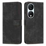 For Honor X7b Skin Feel Stripe Pattern Leather Phone Case with Lanyard(Black)